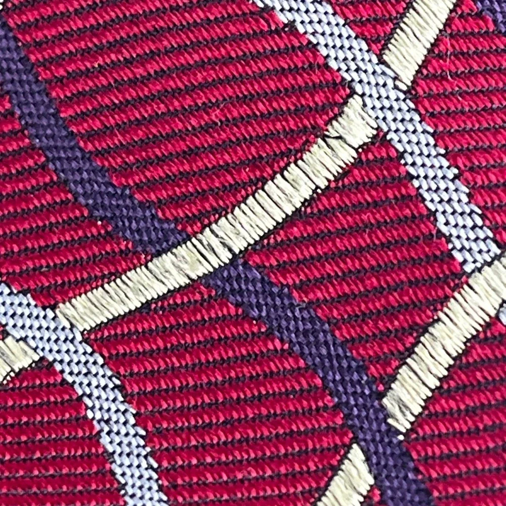 Hickey-Freeman Necktie Mens Red Woven‎ Silk Geometric Lattice Made in USA